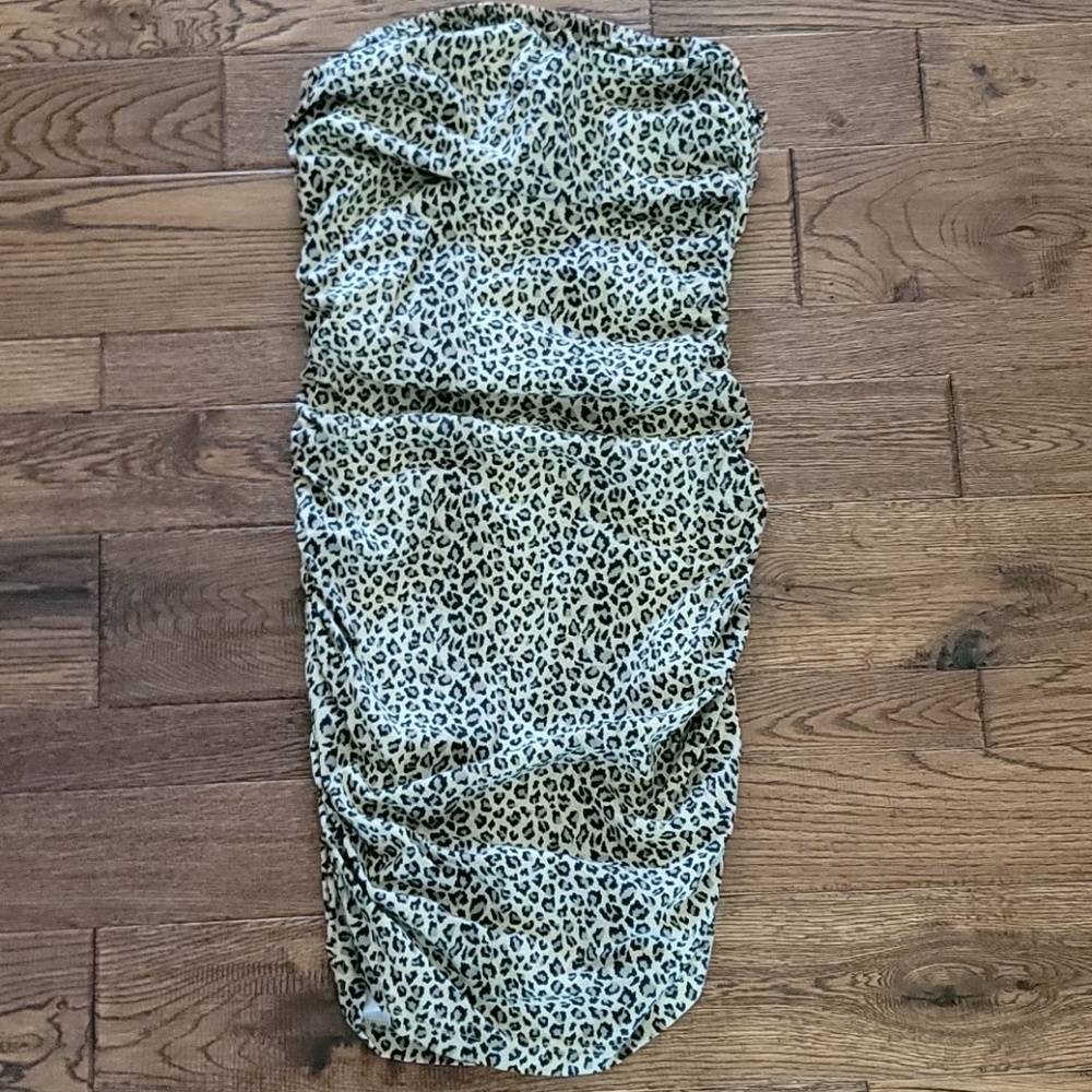Strapless Ruched Cheetah Print Dress with Short Jacket